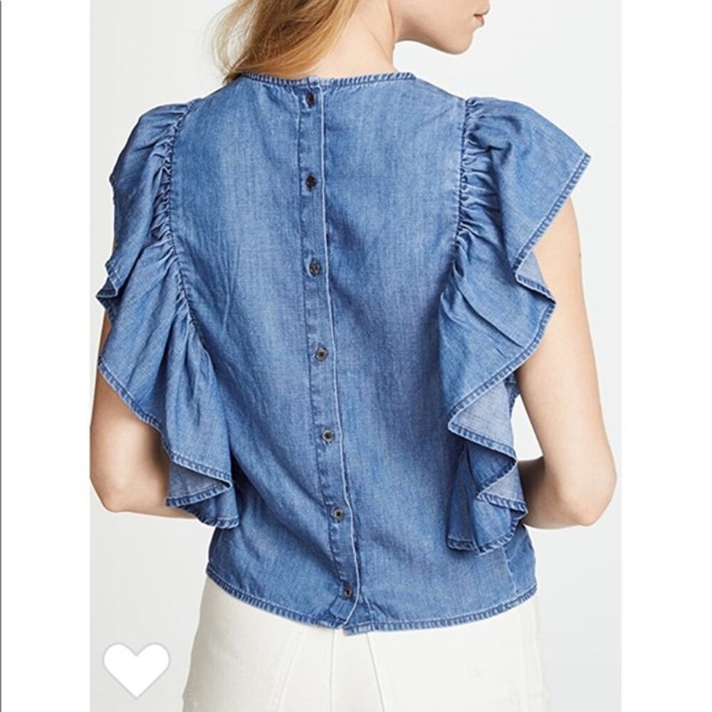Frame Blue Ruffle Blouse Size Medium - Picture 7 of 16